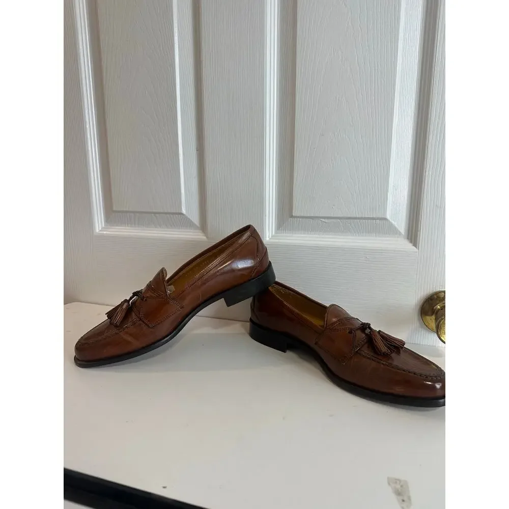 Johnston & Murphy Horner Tasseled Loafers Dress Shoes Sz 10 M Brown-Some Scuffs